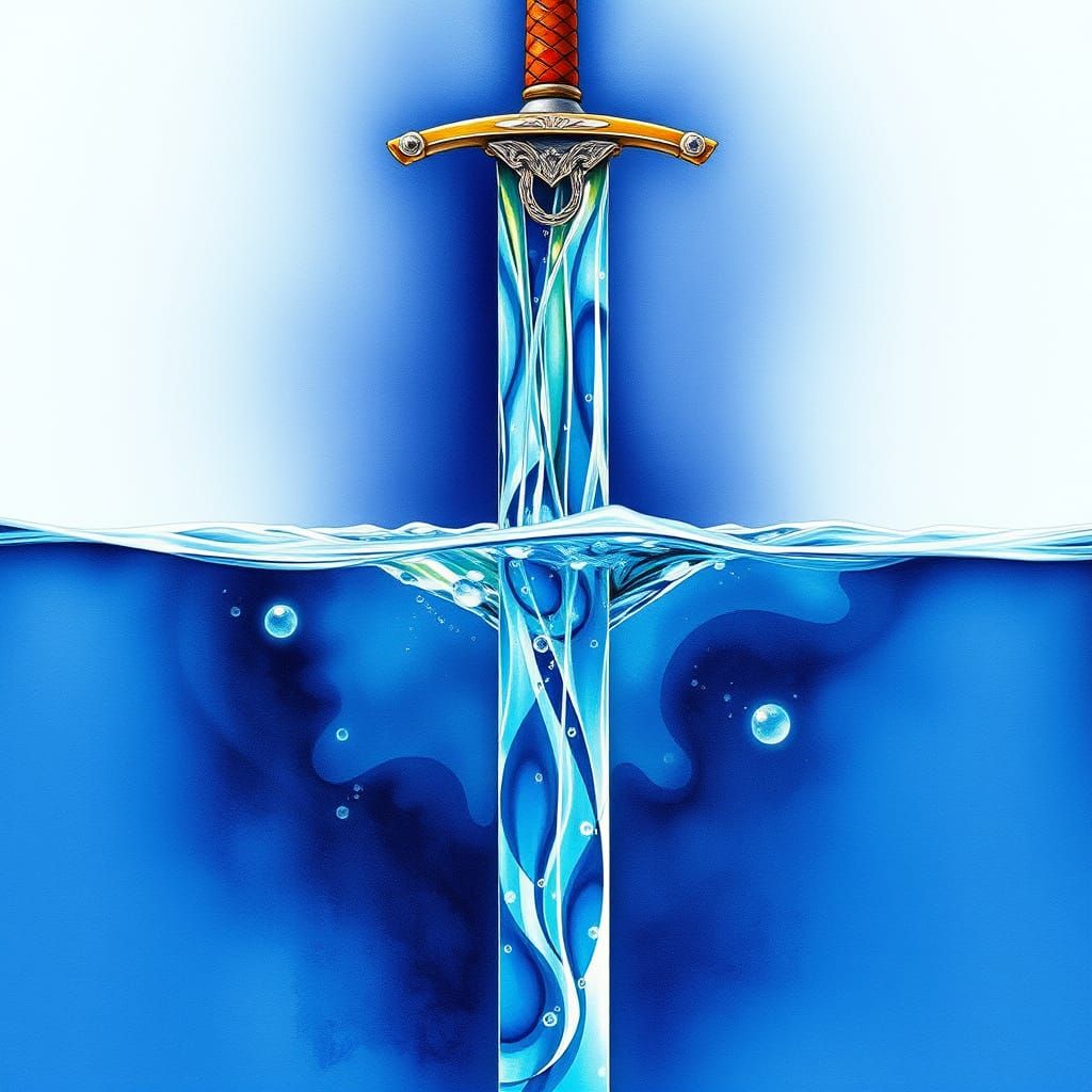 Water Sword Masterpiece in Vibrant Watercolor HDR
