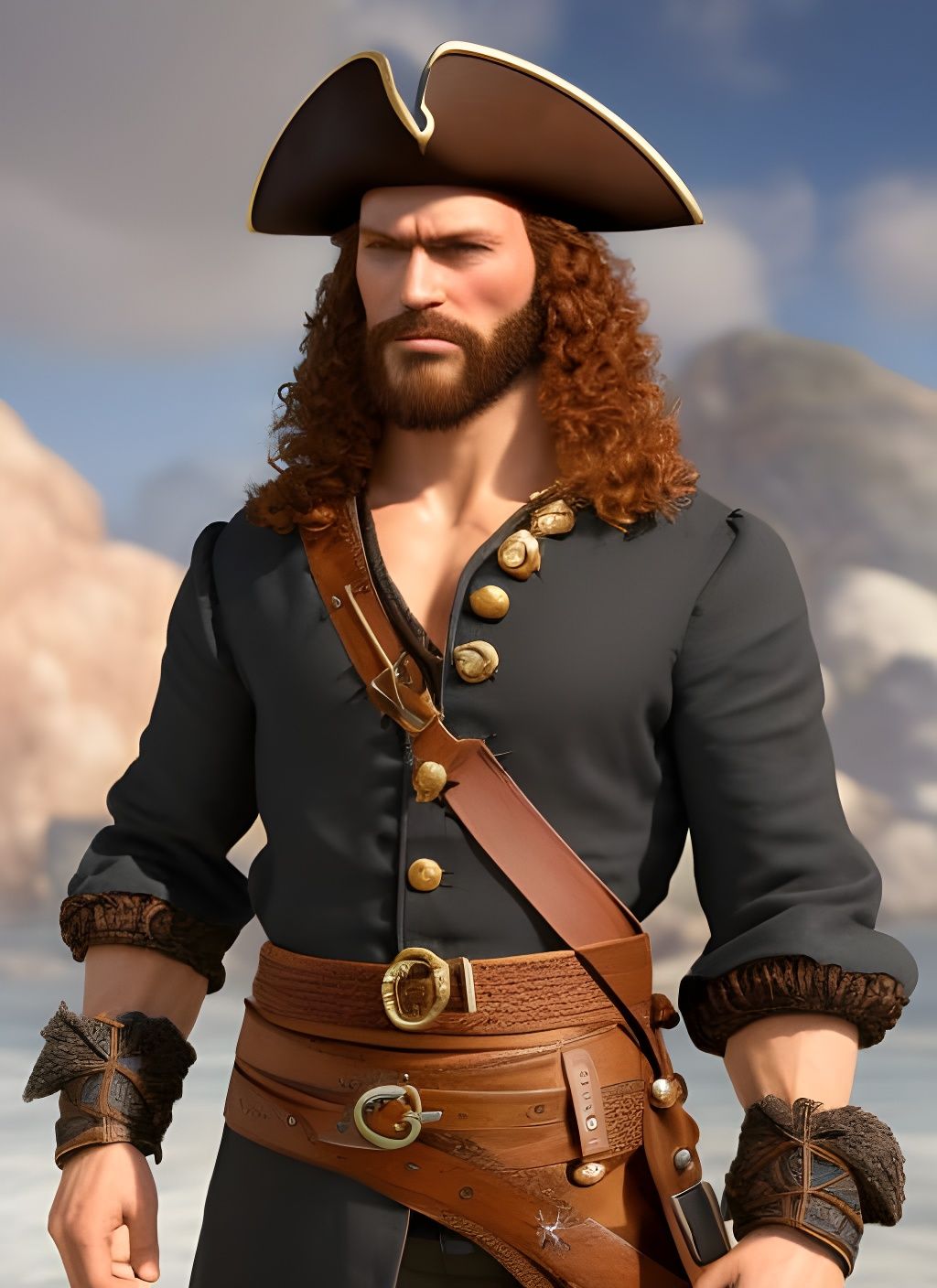 Handsome Redhead Pirate with Eye Patch: 3D Render