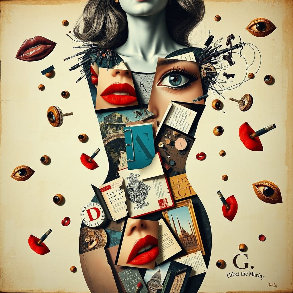 Surrealist Woman Collage in Vibrant Colors