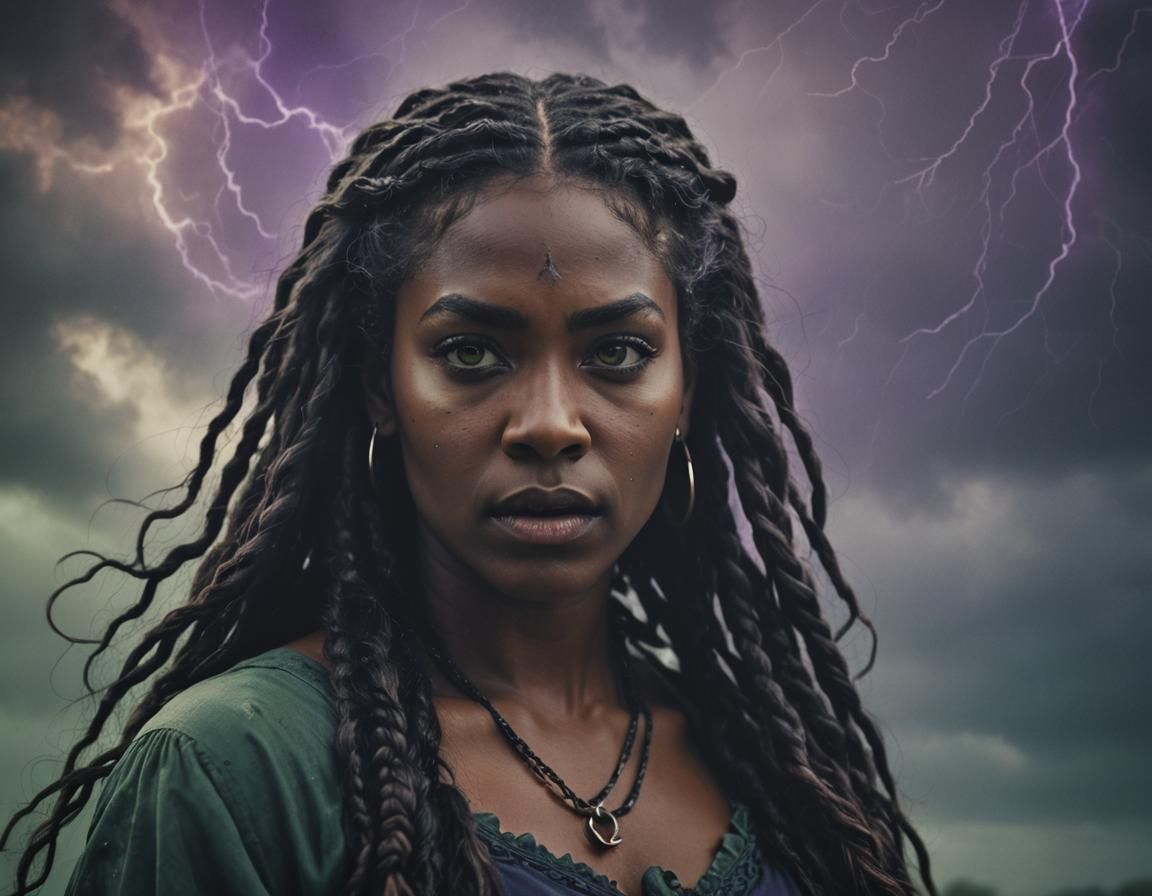 Black Witch Summons Hurricane Winds: Cinematic Film Still