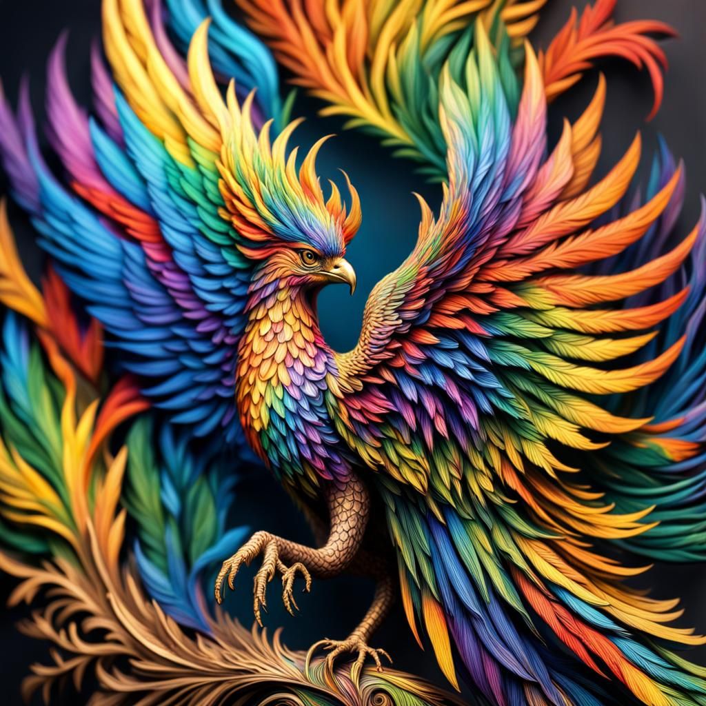 Hyperrealistic Rainbow Phoenix in Cinematic Style