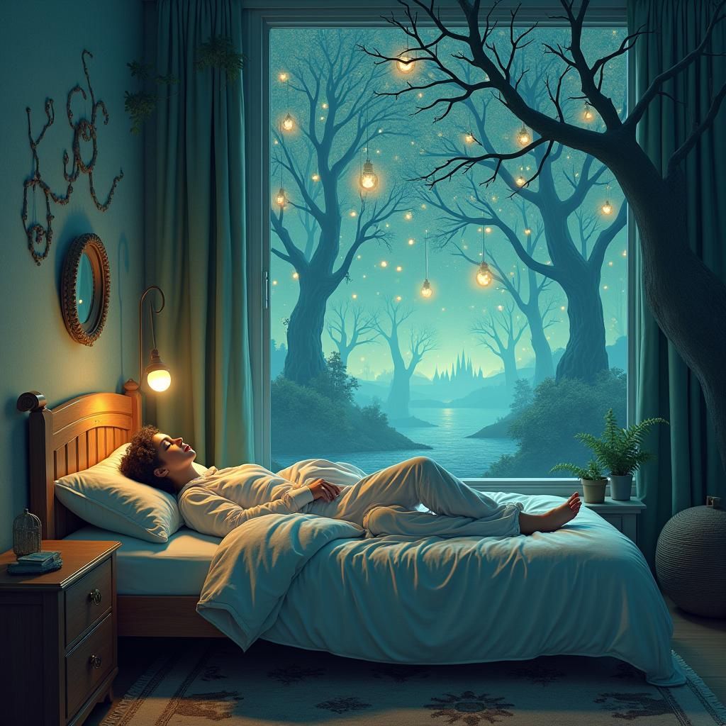 Surreal Dreamscape Above Paralyzed Figure: Digital Art