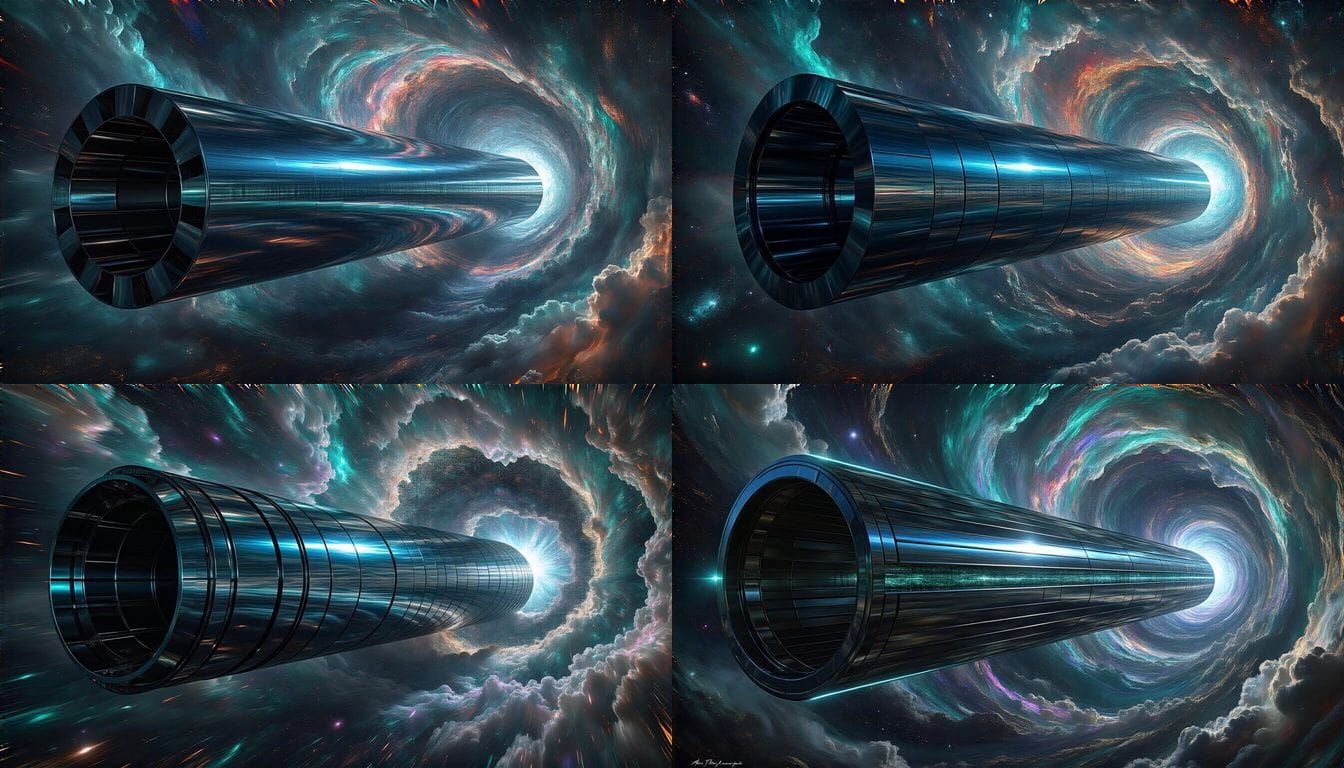 Monumental Metallic Cylinder Streaking Through Cosmic Maelst...