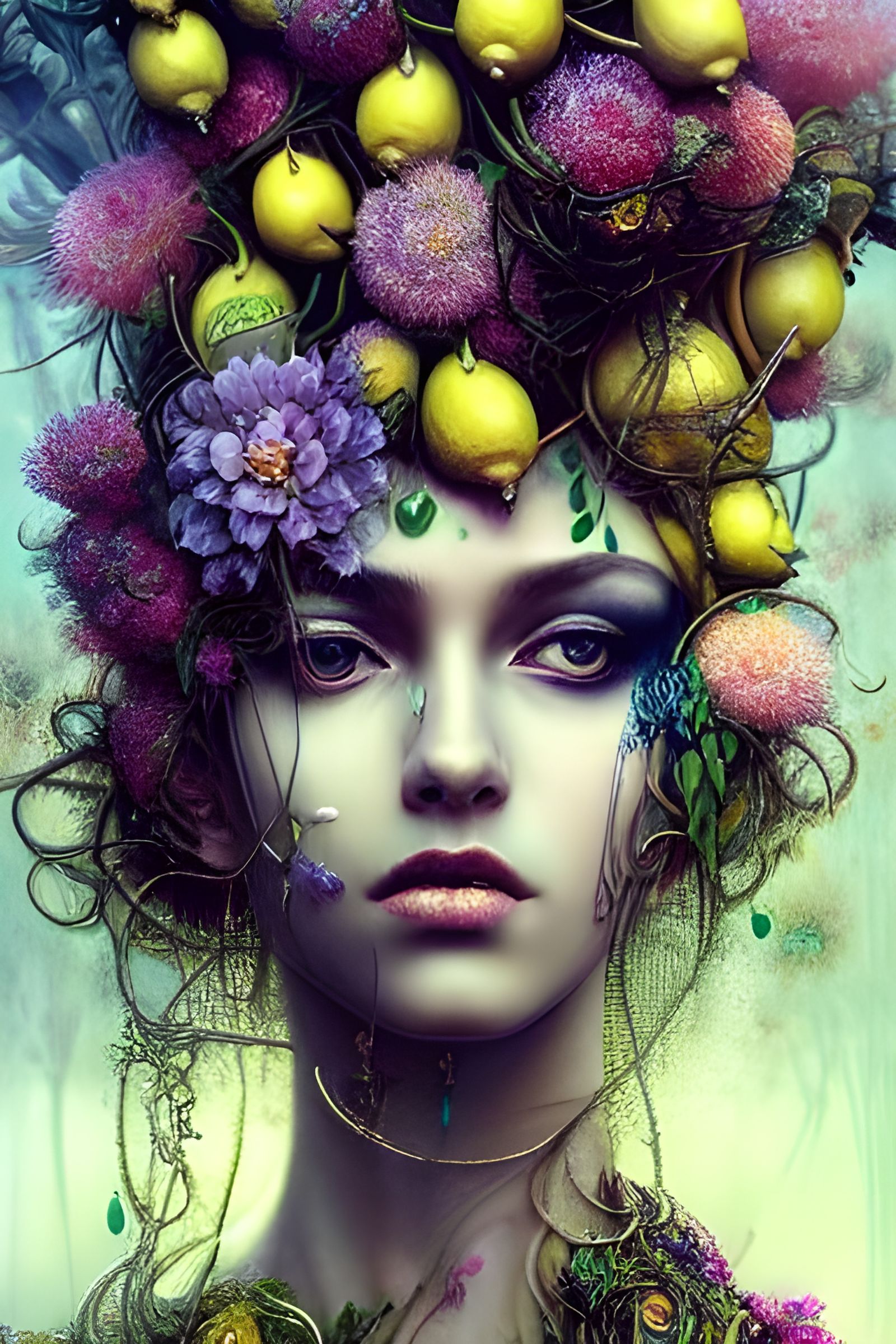 Goddess Engulfed in Citrus and Flowers