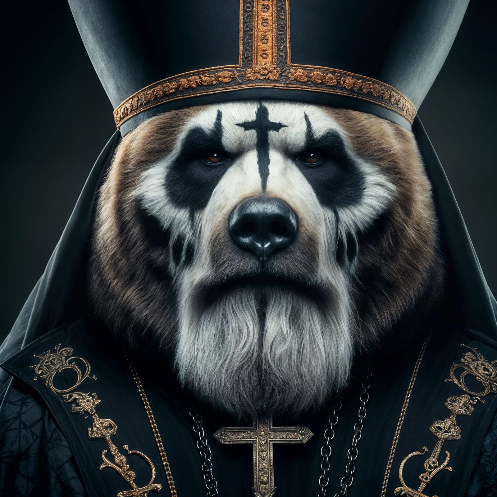 Ominous Kodiak Bear-Pope Portrait with Skull Face Paint