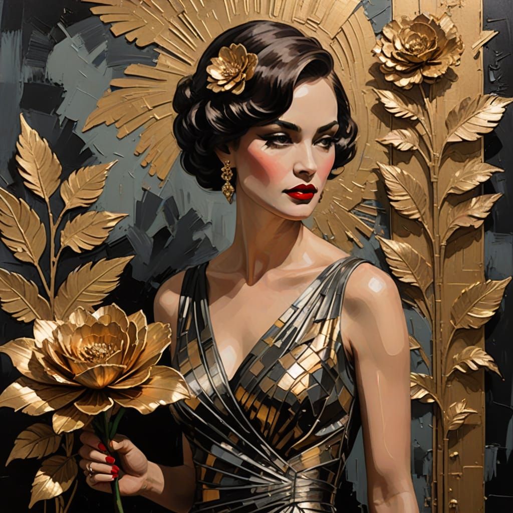 Glamorous Woman in Art Deco Jazz Club Painting