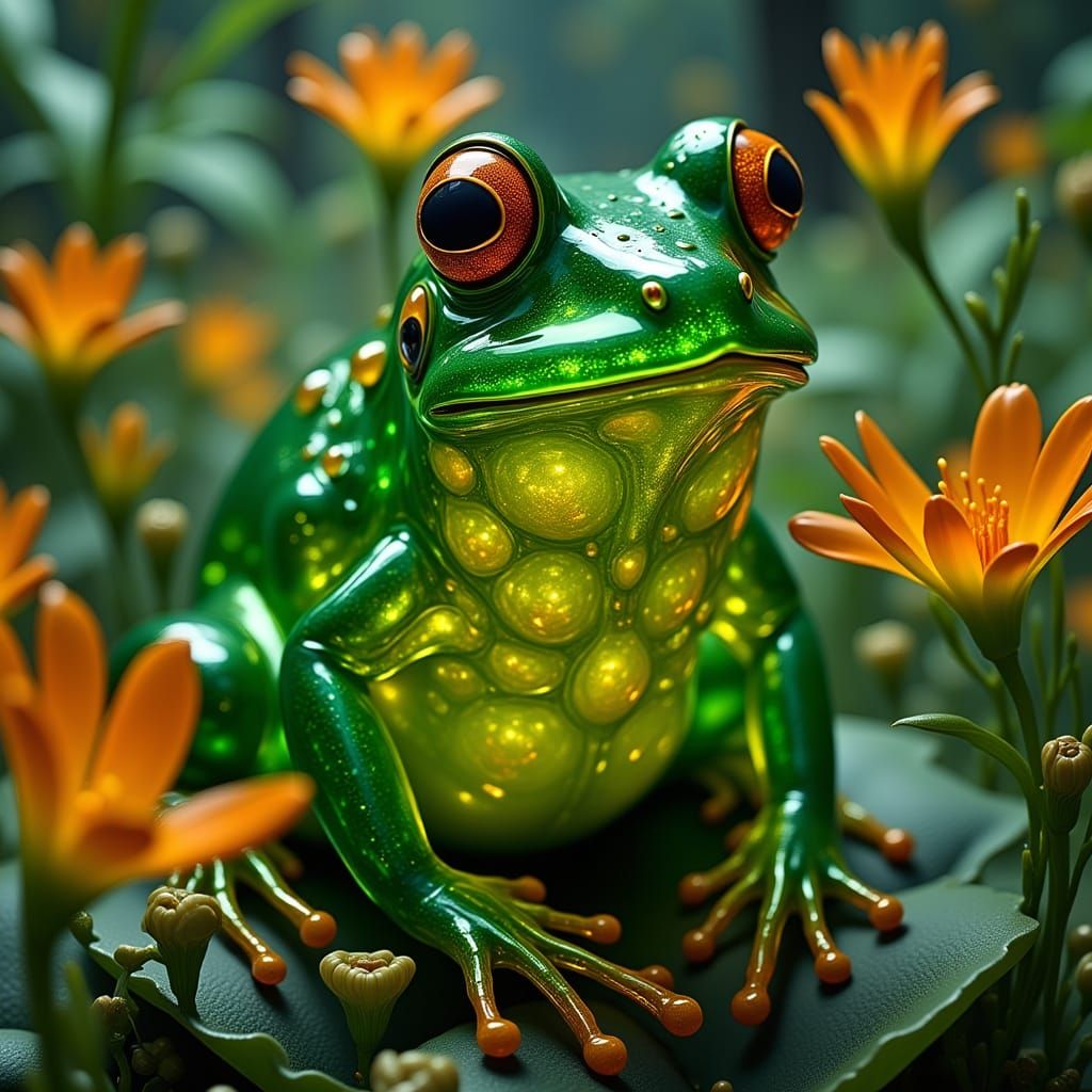LED Glass Frog in Hyper-Realistic Garden