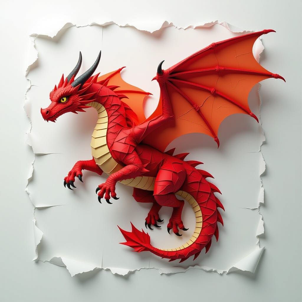 Dragon Sculpted From Crumpled Notebook Paper