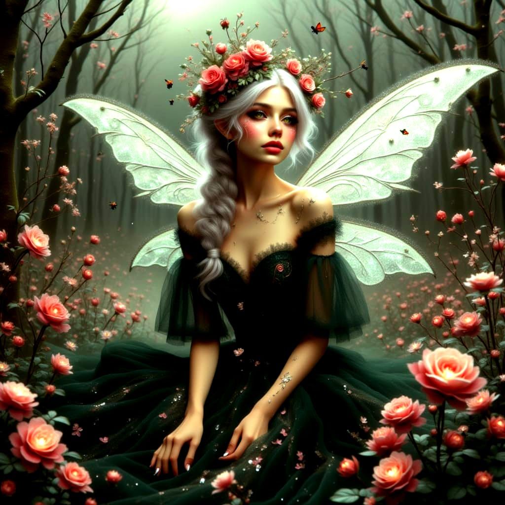 Fairy with Roses and Light Wings