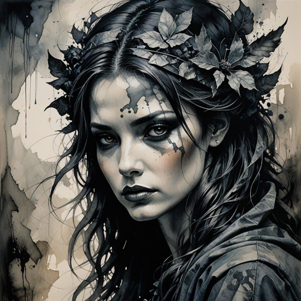 Dark, Expressive Charcoal Drawings in the Style of Contempor...