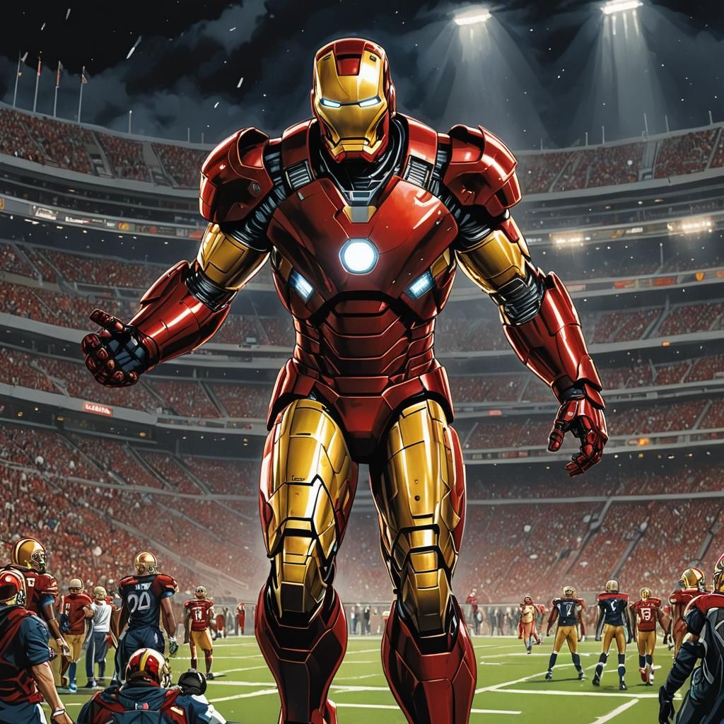 Iron Man in 49ers Armor: Comic Book Art