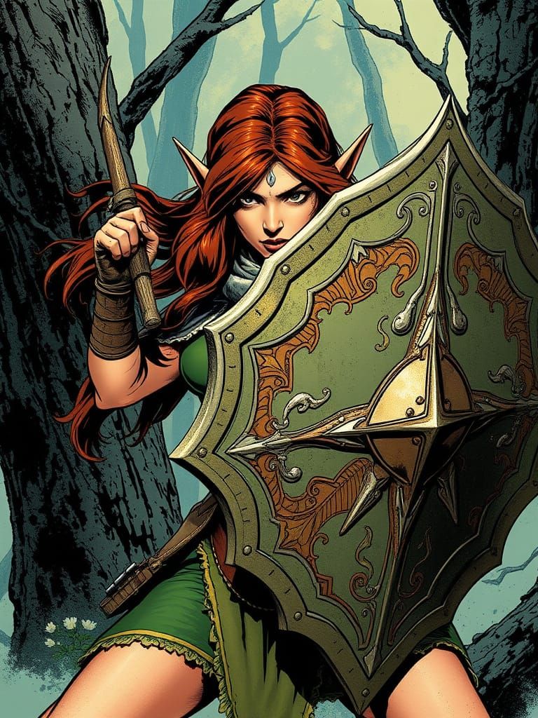 Latin Elf Warrior in Comic Book Style