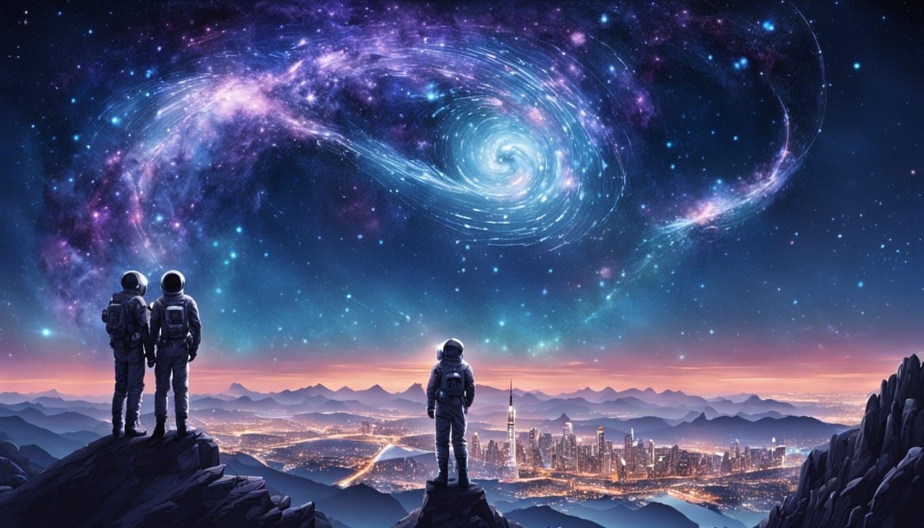 Celestial Love Scene with Temporal Astronauts