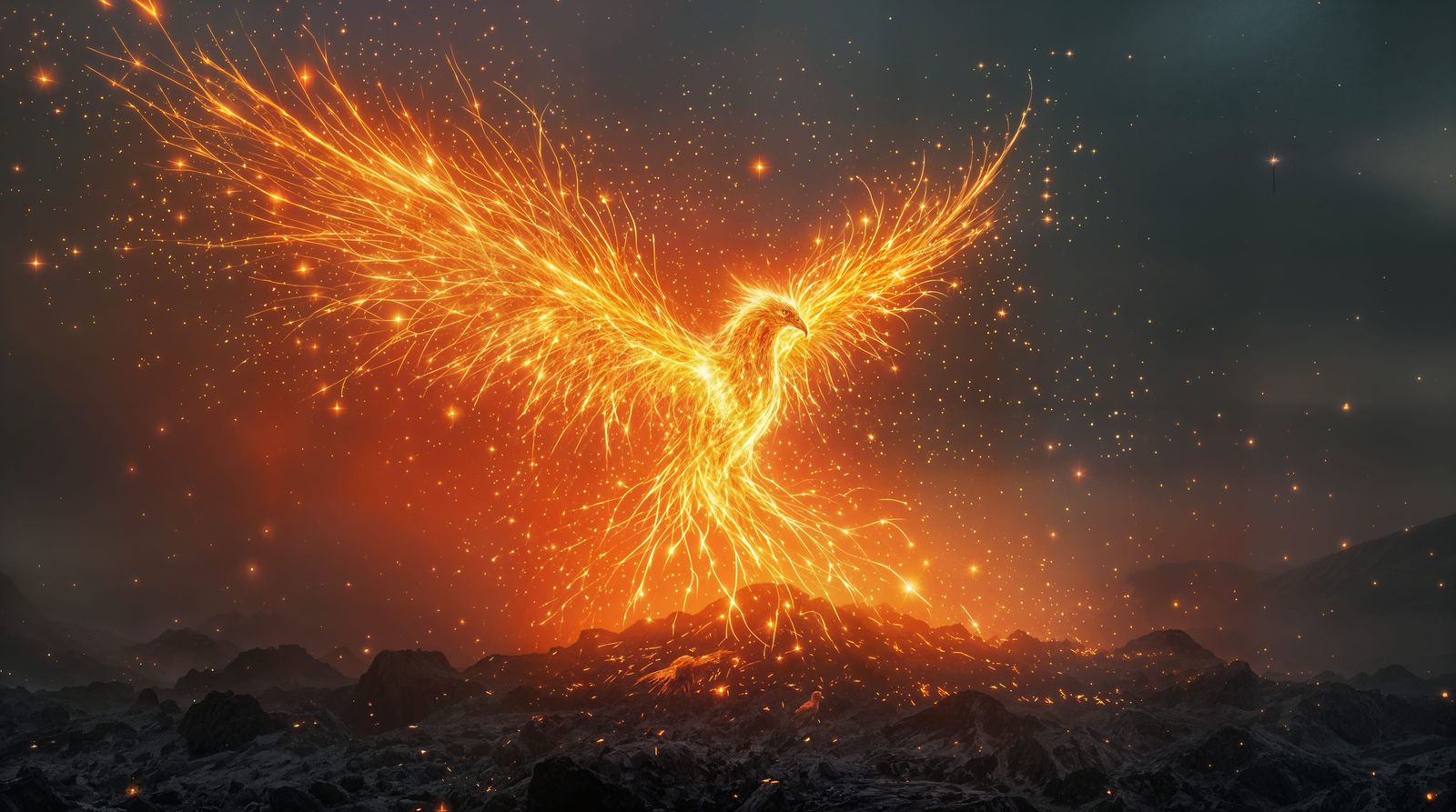 Ethereal Firebird Ascends from Ashes in Cosmic Twilight