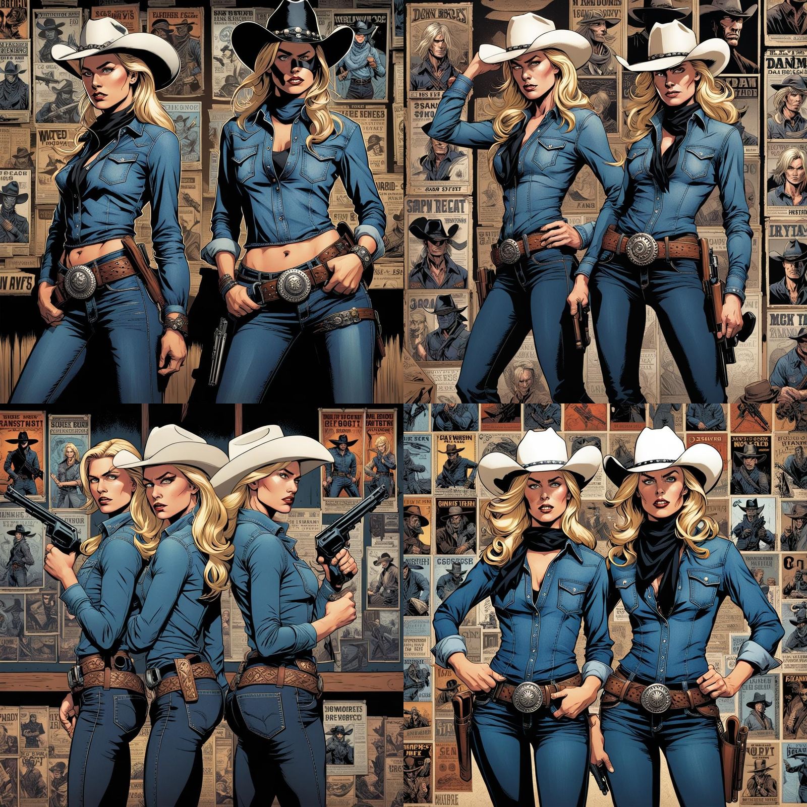 Blonde Outlaw Women in Comic Book Style