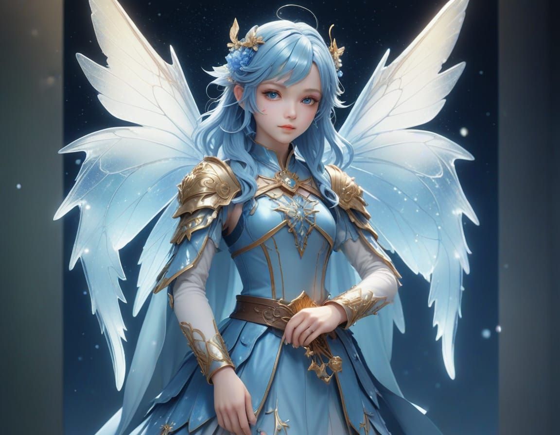 Blue Fairy Anime Character in Vibrant Cyberpunk Style