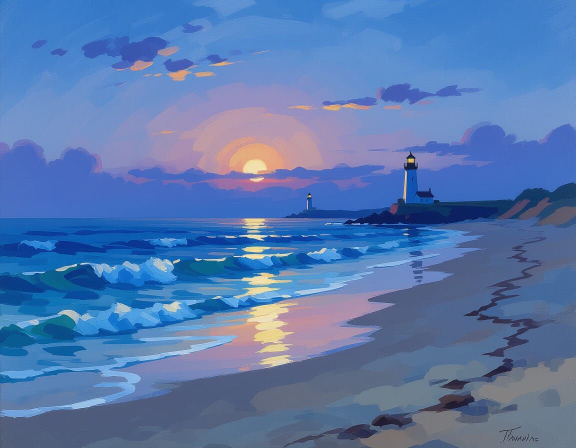 Twilight Coastal Serenity with Romantic Landscape