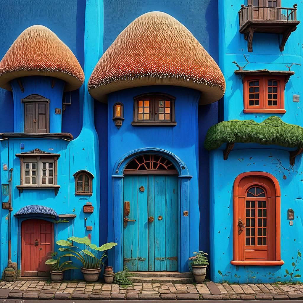 Miyazaki-Inspired Blue Mushroom Village