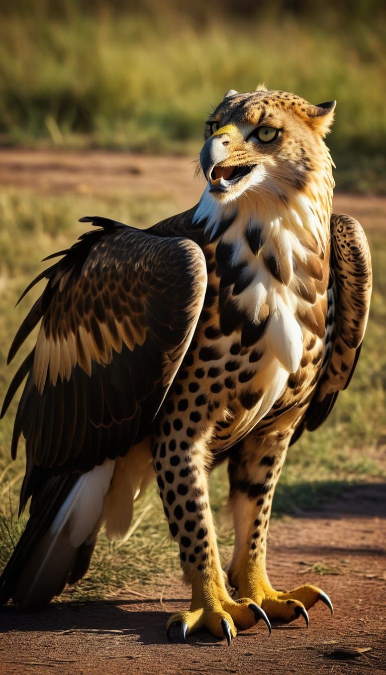 Majestic Leopard-Eagle Griffin in the Savannah