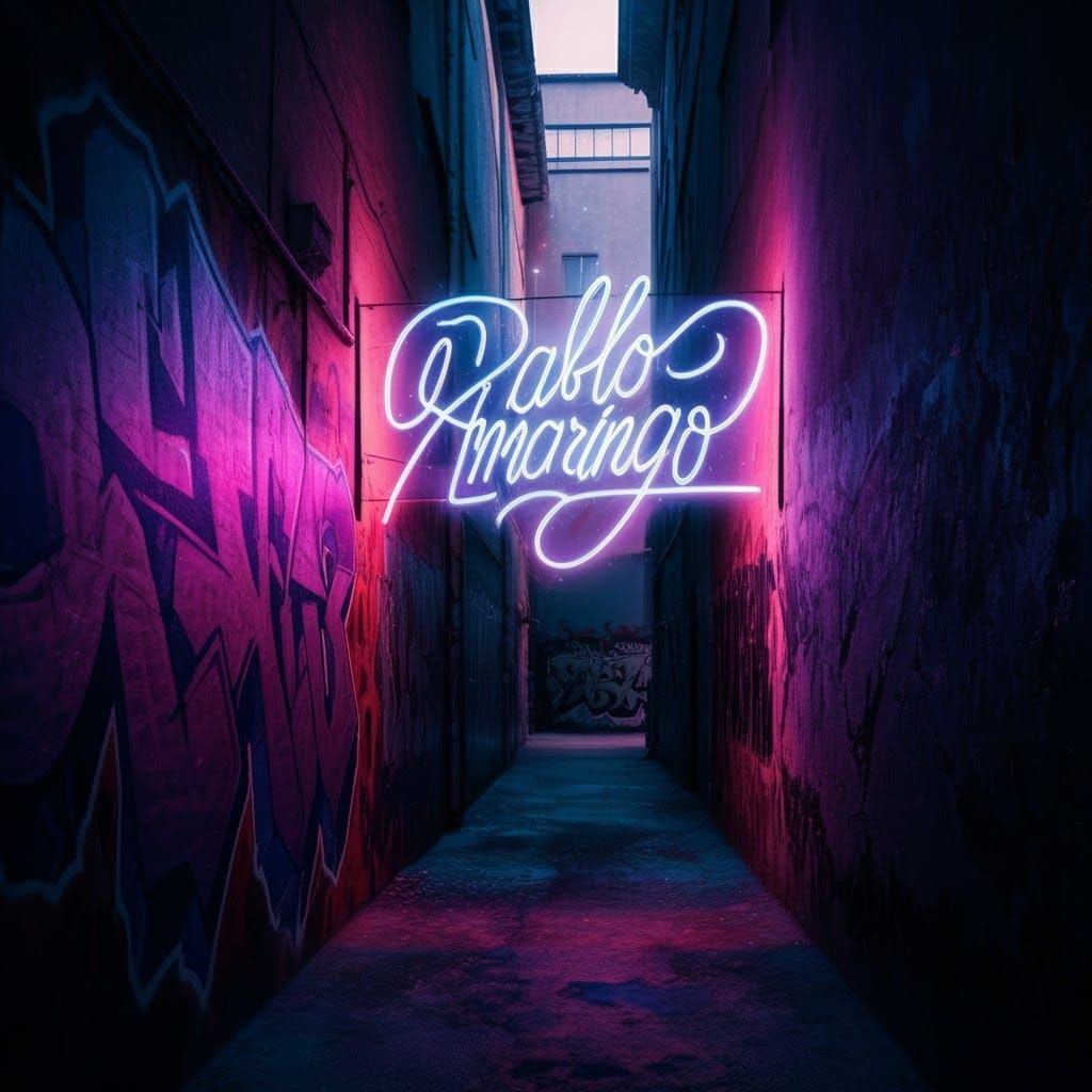 Neon Sign in Dim Alleyway, Holographic Illustration