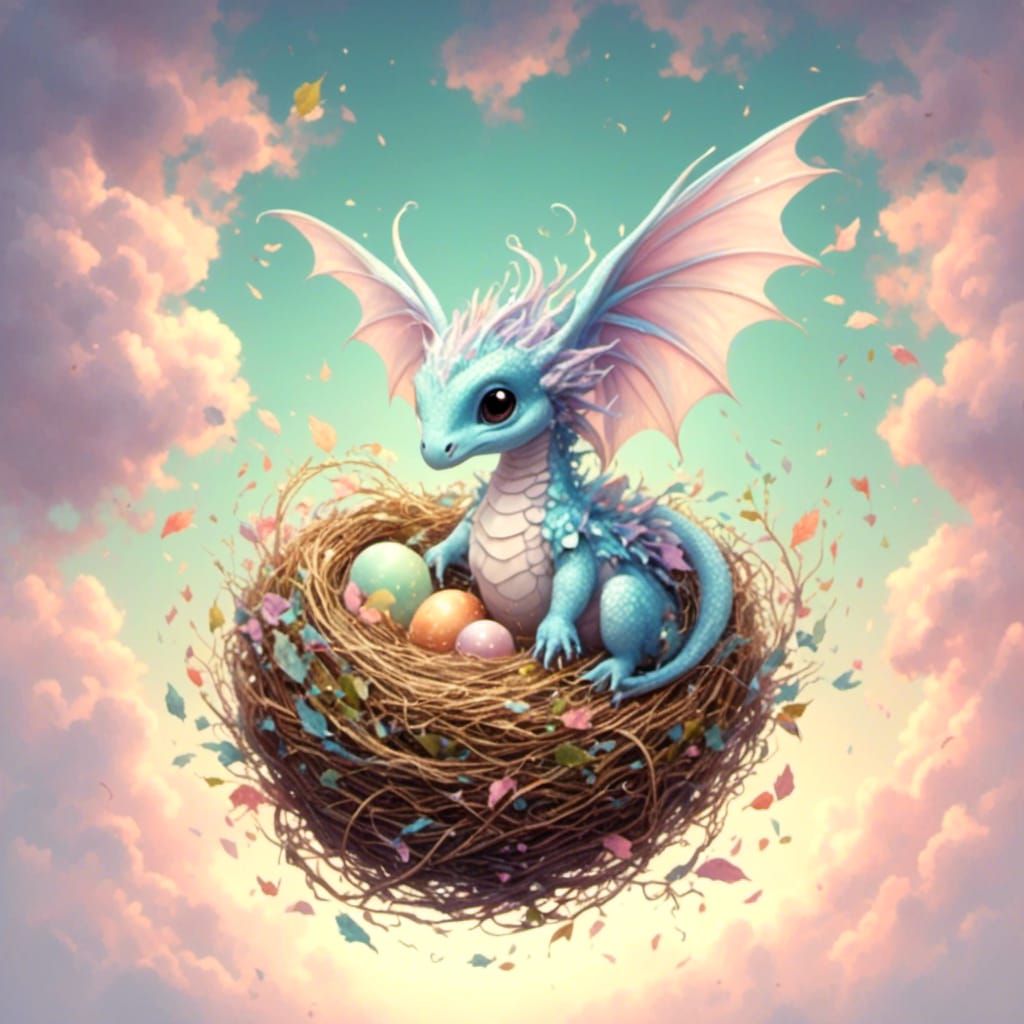 Dragon Hatchling Soaring in Fairytale Colors
