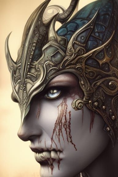 Skull Armour Queen with Jeweled Crown and Axe