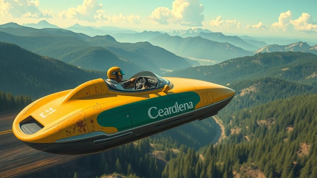 Futuristic Hovercraft Race in Sci-Fi Comic Style