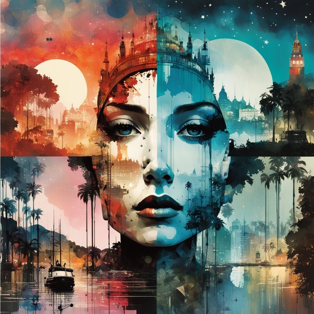 Galaxy Dripping into World: Double Exposure Art