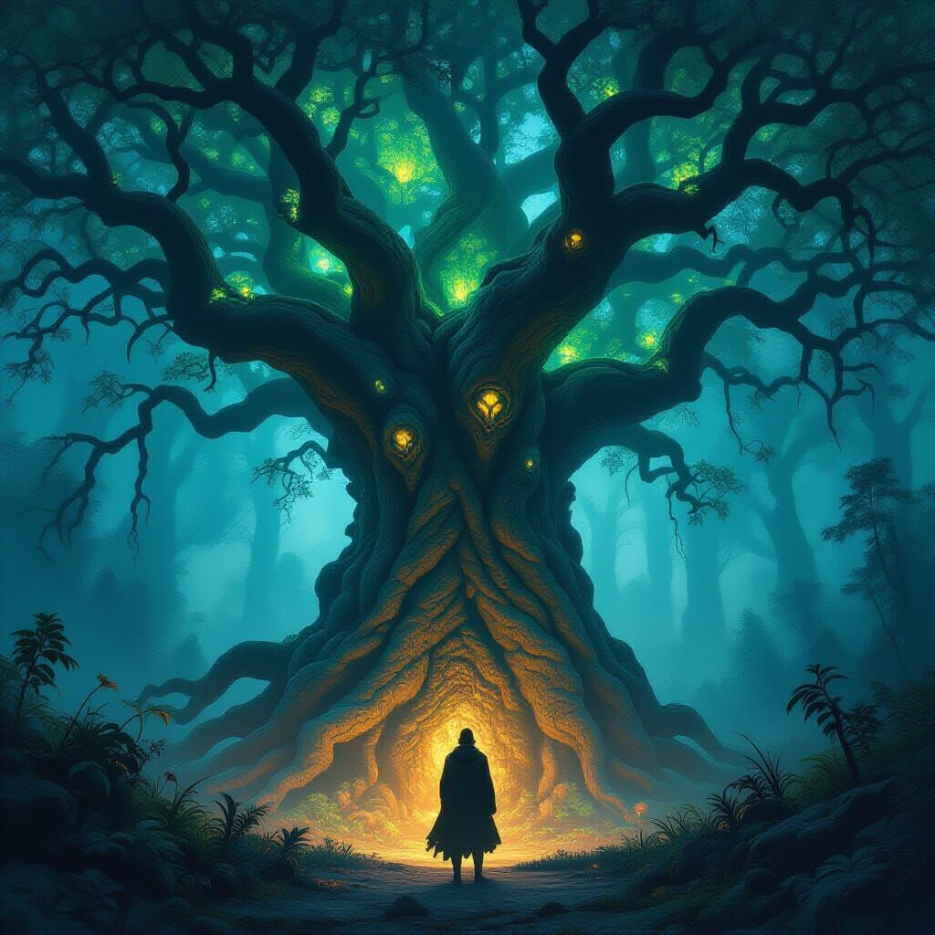 Ethereal Bioluminescent Forest in Dark Fantasy Style