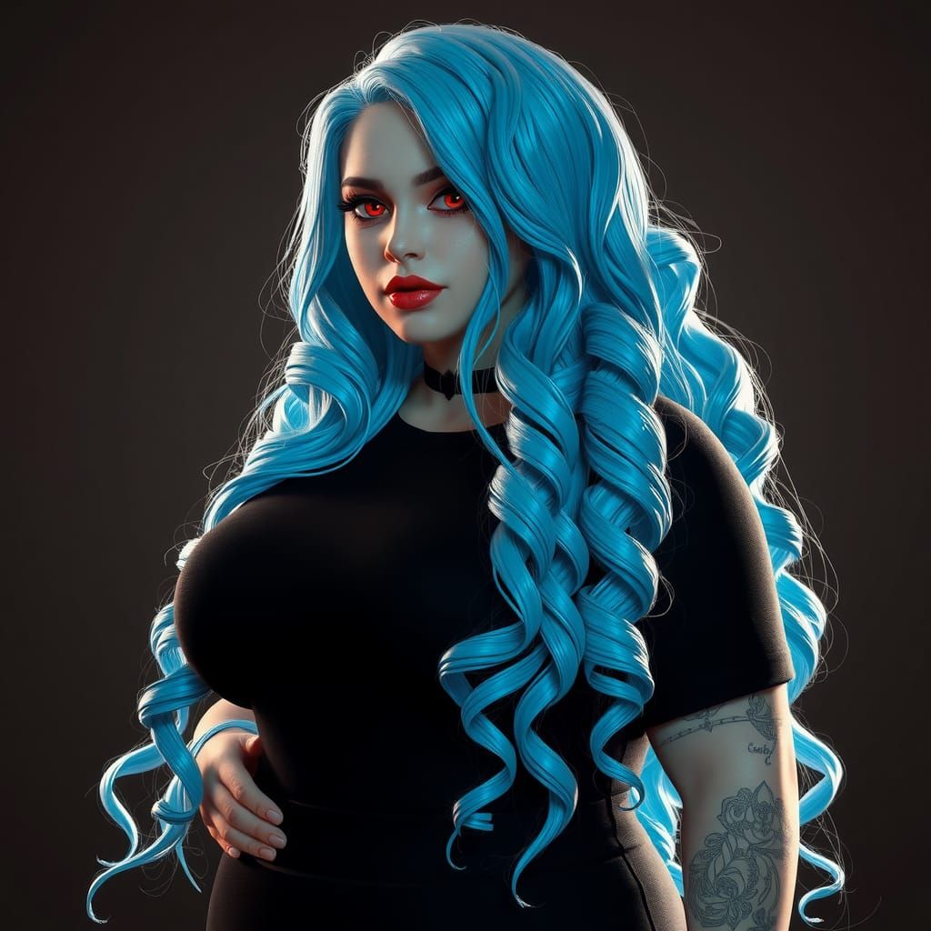 Captivating Goth Woman with Luminescent Blue Hair
