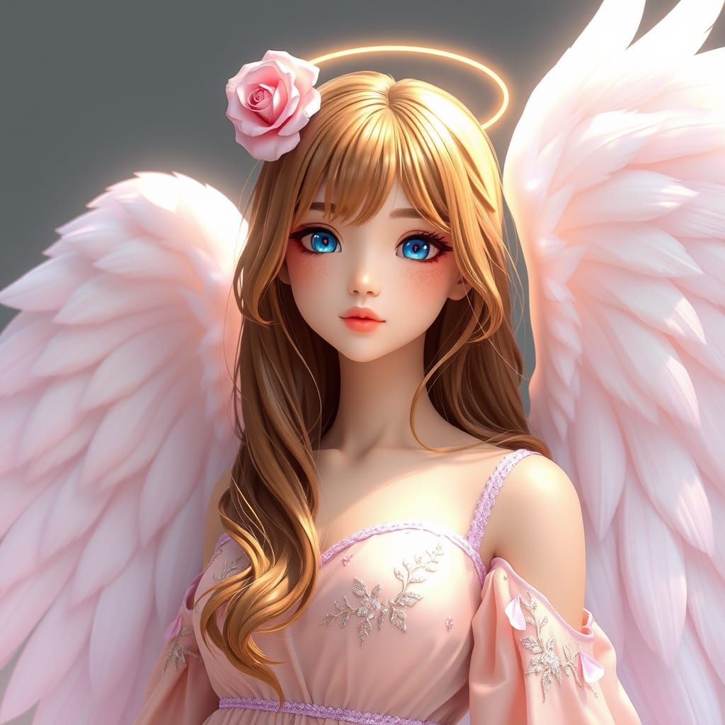 Radiant Angel with Rose Gold Dress and Wings