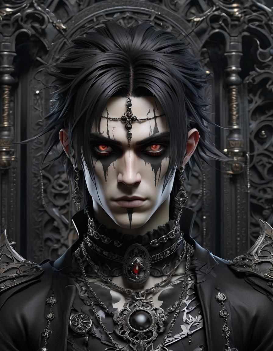 Gothic Anime-Style Male Portrait in 3D Rendered Realism