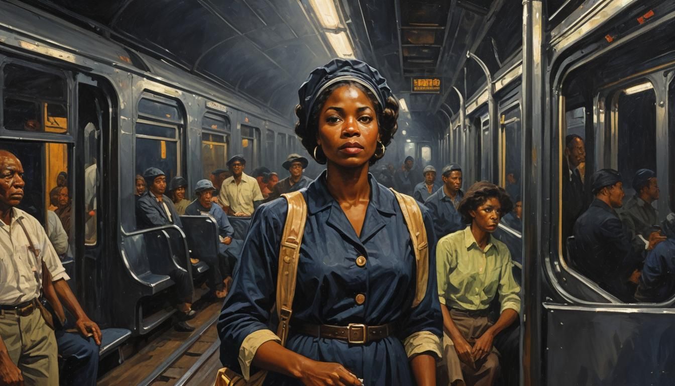 Black Woman on Midnight Train: Impasto Oil Painting