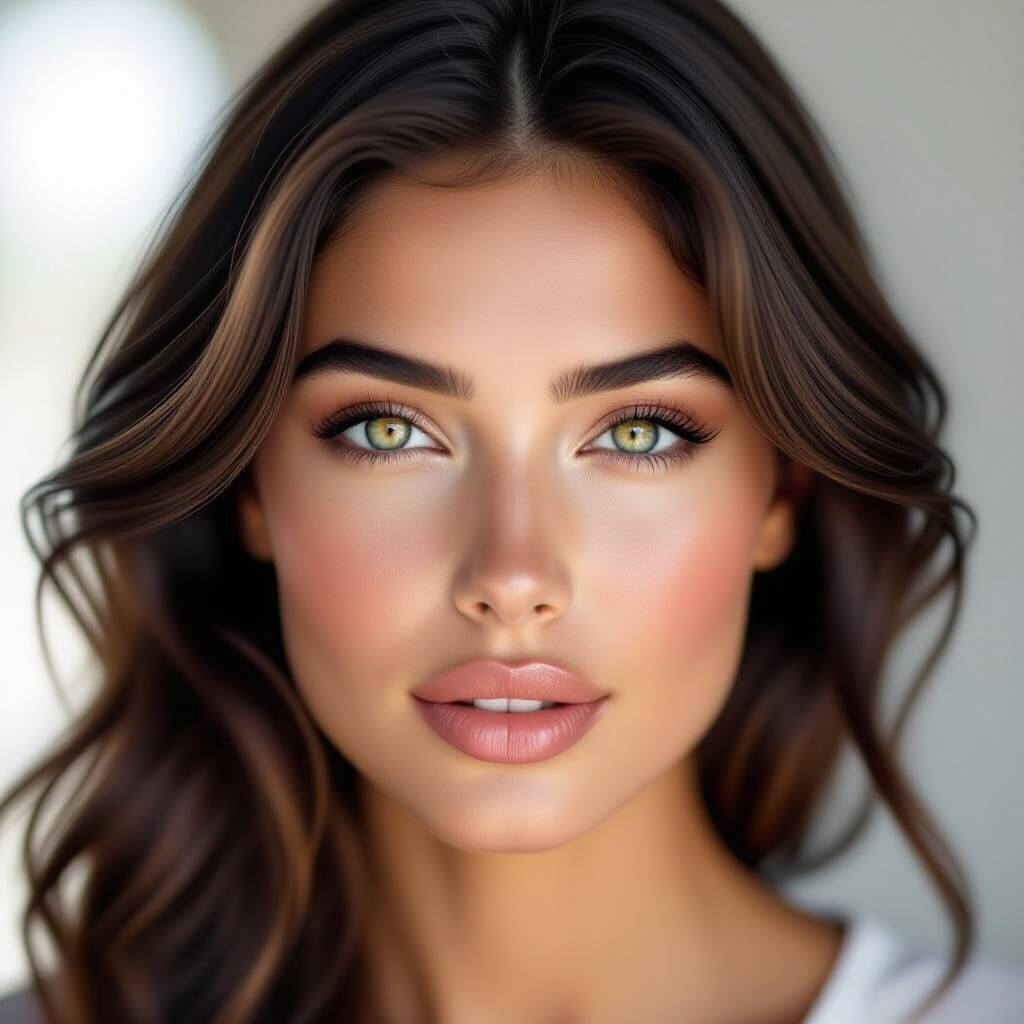 Hyper-Realistic Portrait of a Woman with Hazel Eyes