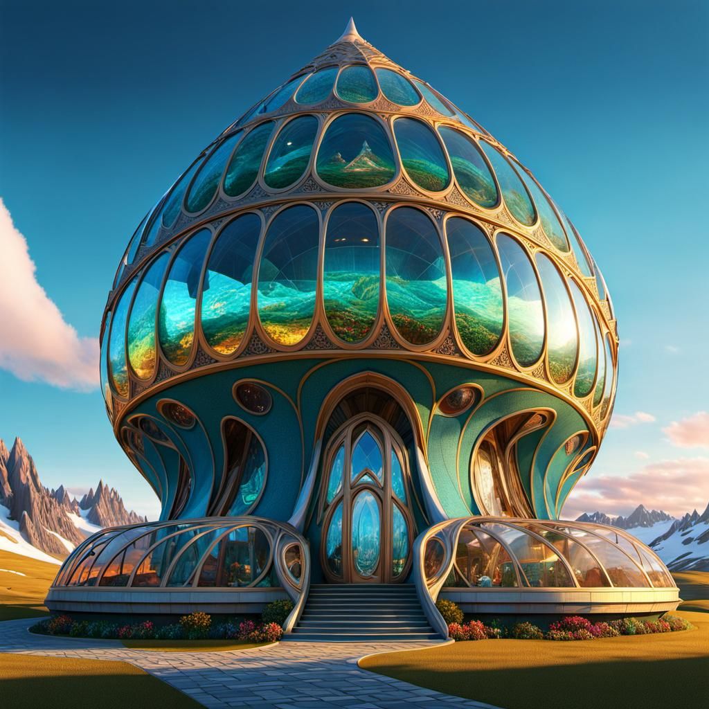 Futuristic Snail House in Middle-Earth, Psychedelic Art