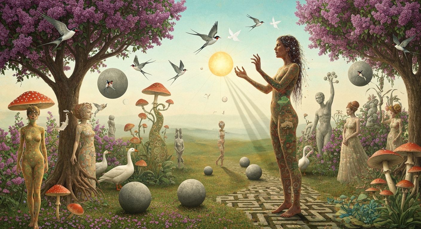 Cosmic Goddess of Life in Surreal Garden