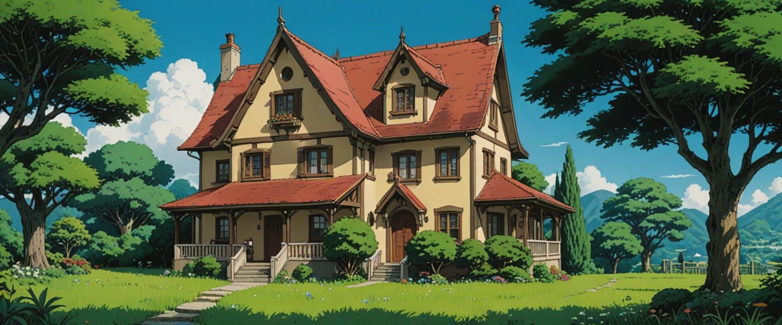 Charming Ghibli Style House in a Lush Landscape