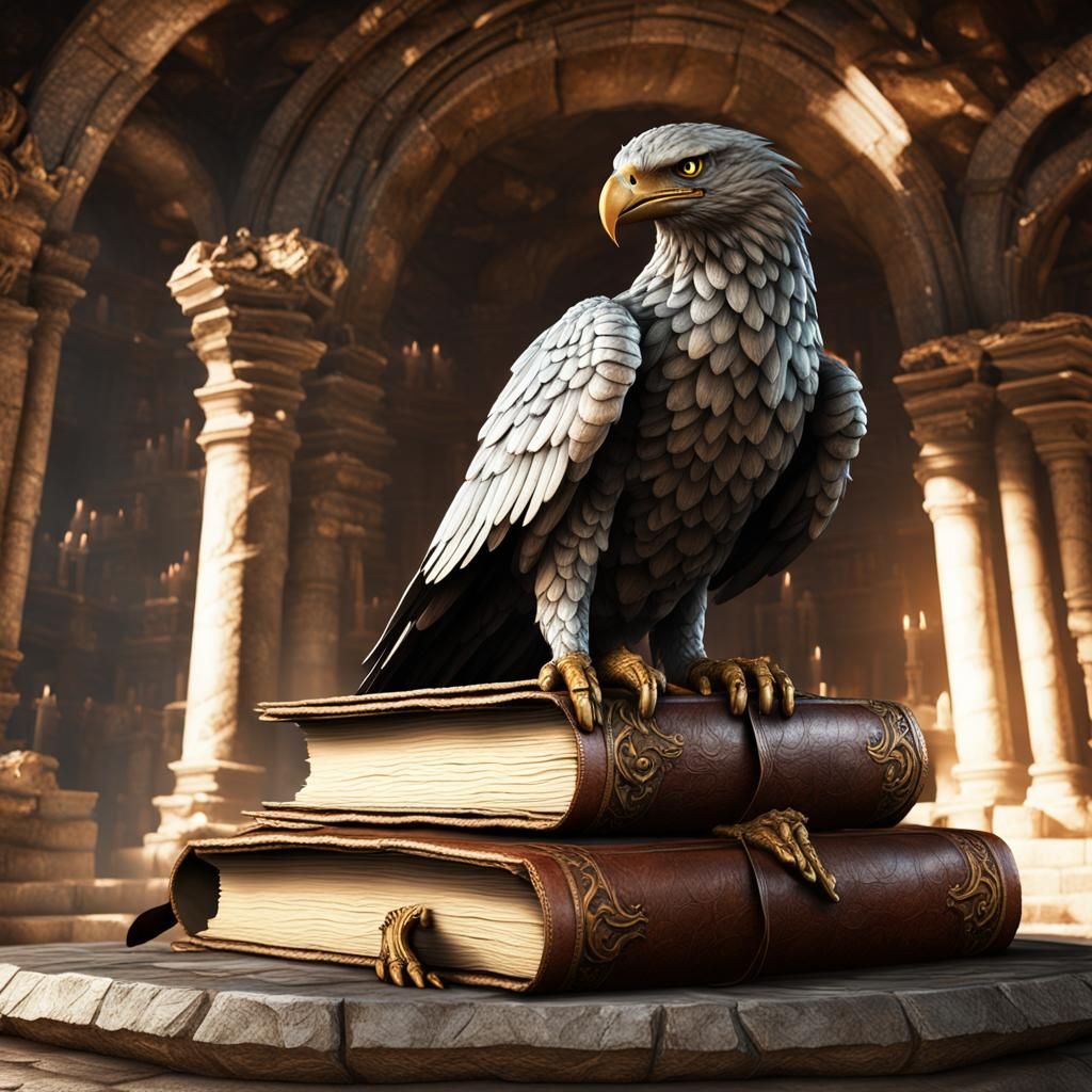 Fantasy Eagle Sculpture Grasping Mystical Book