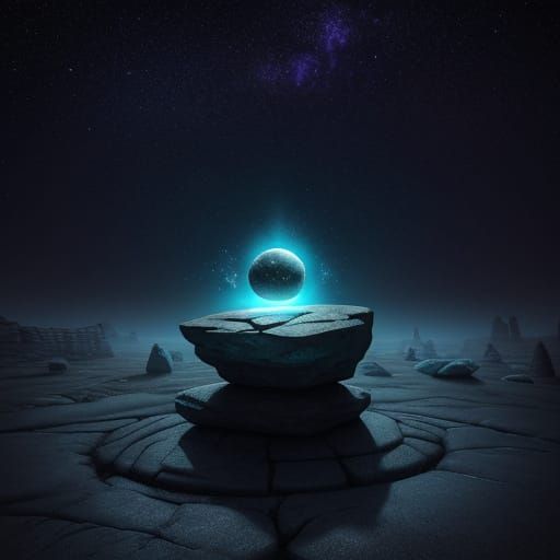 Mysterious Stone on Alien Planet with Glowing Runes