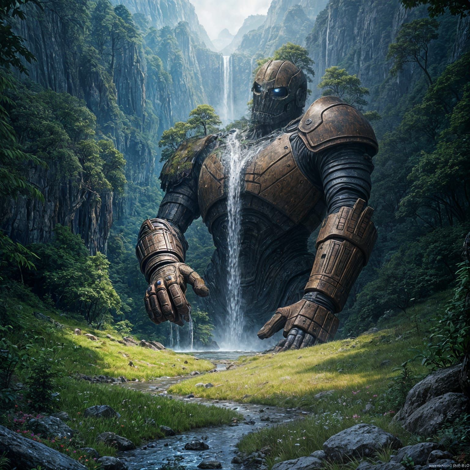 Fallen Iron Giant in a Verdant Landscape