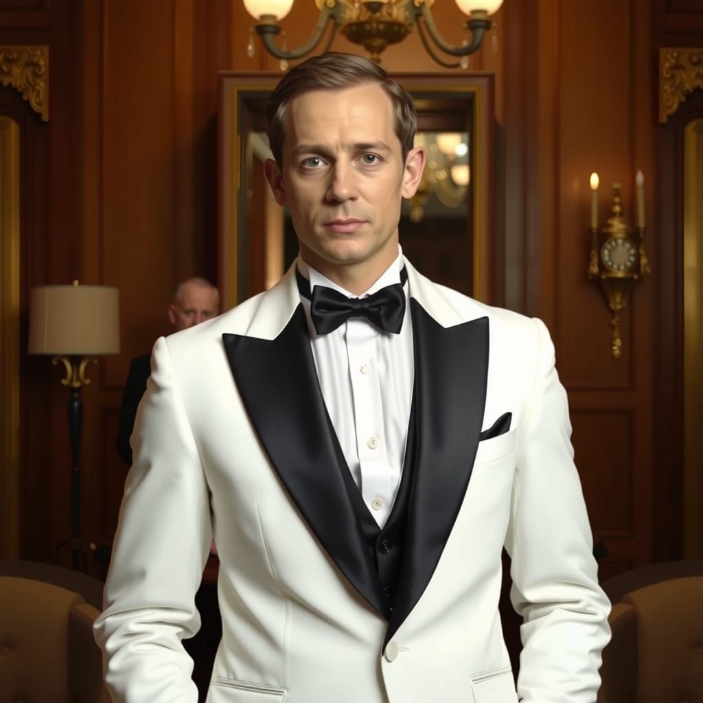Art Deco Portrait of Man in White Tuxedo