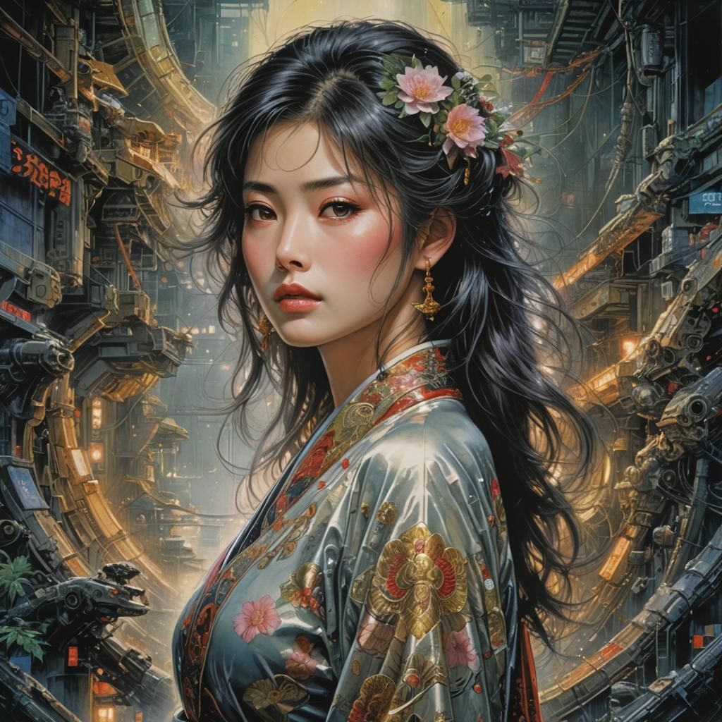 Dramatic Portrait of a Woman, Retro Japanese Art