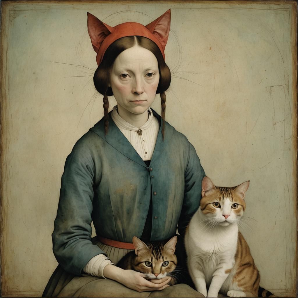 a woman and her cats, Old World style