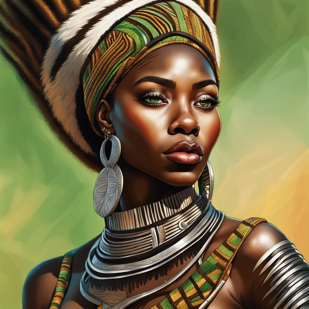 Zulu Woman Portrait in Hyperrealistic 3D Style