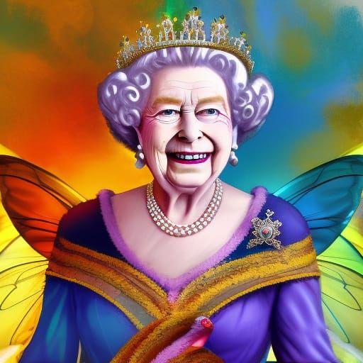 Queen Elizabeth as Fairy in Hyperrealistic Splash Art