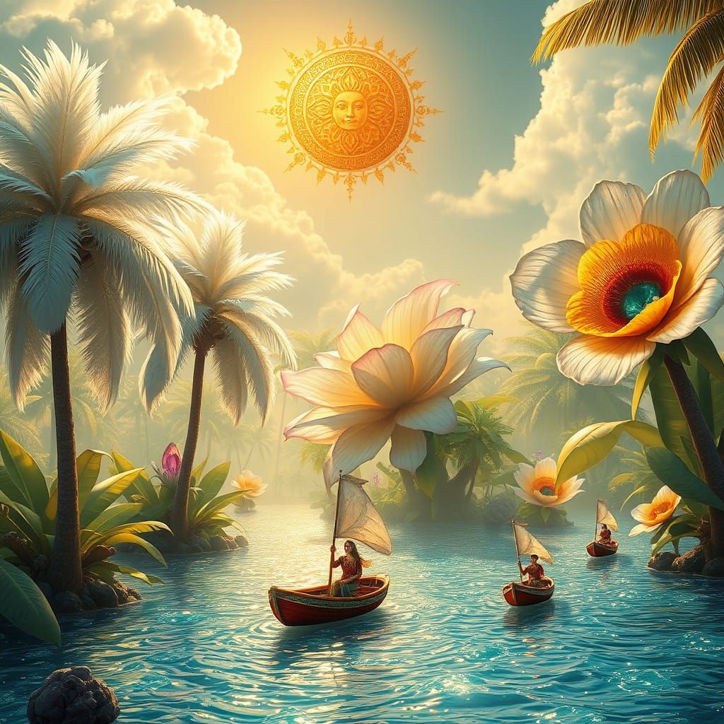 Fantastical Feather Trees and Jewel Flowers Landscape