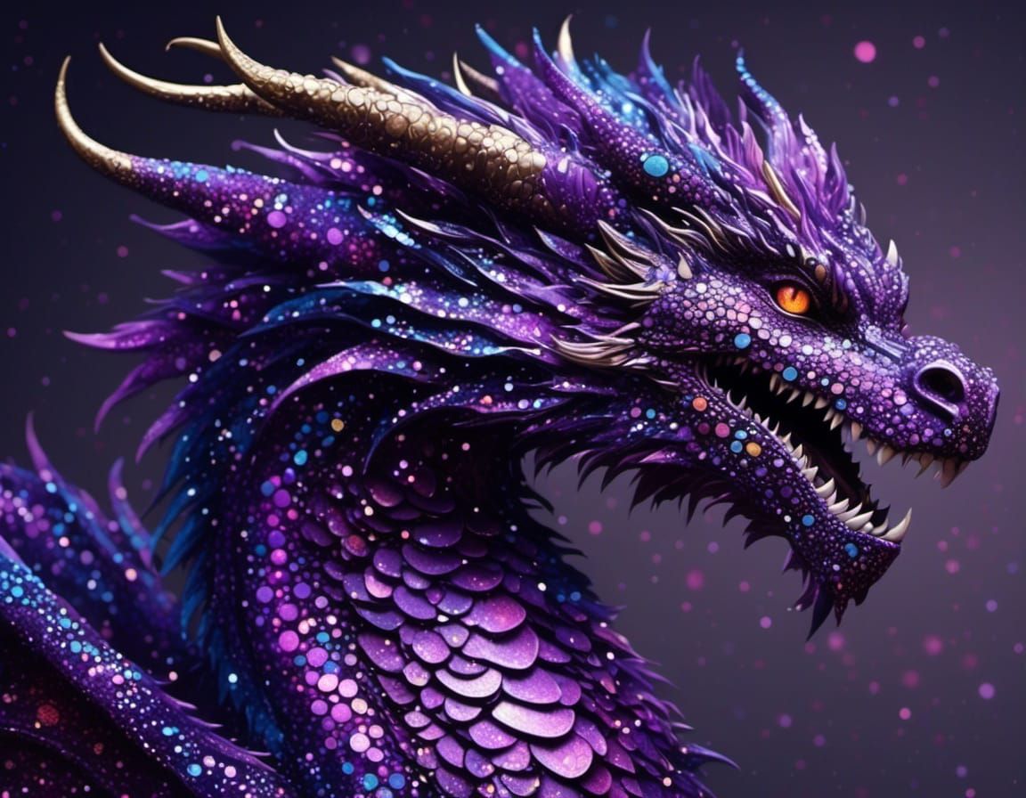 Shimmering Iridescent Dragon with Purple Glitter