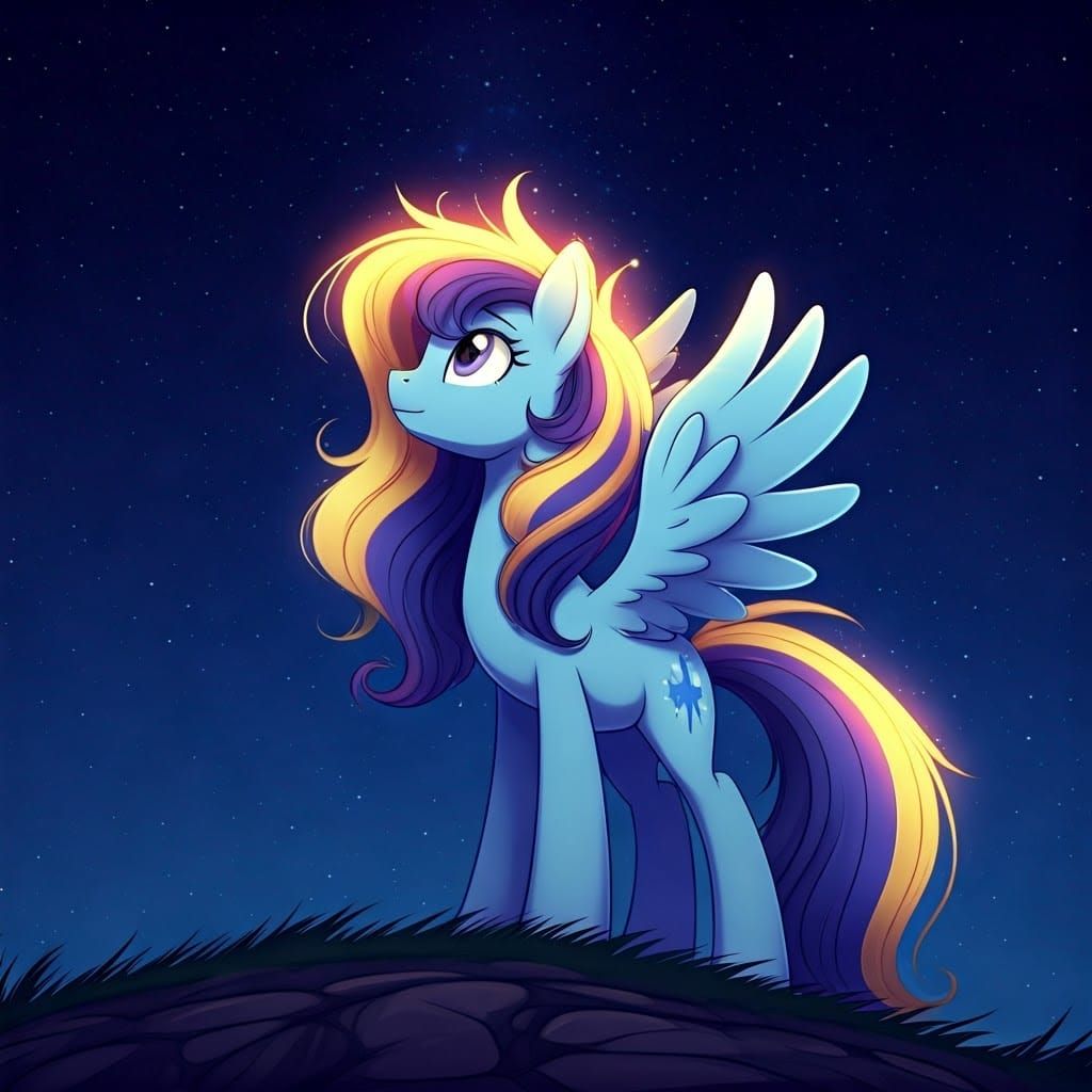 Pegasus Pony Admiring Starry Night in Digital Painting