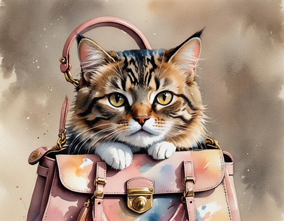 Tabby Cat's Mischievous Peek: Watercolor Illustration