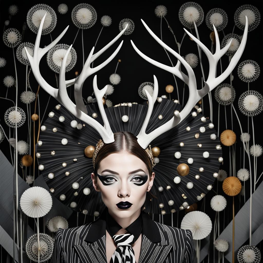 Biomorphic Office: Woman with Antlers in Zebra Suit